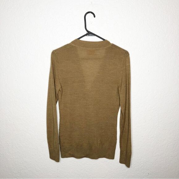 Tory Burch tan v neck button merino wool cardigan size Extra Small XS - flawed - Picture 13 of 13